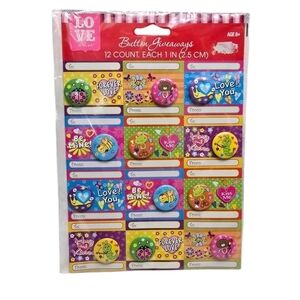Button Giveaways Pins St Valentine's Day 12 Count 1" New OB Vintage 2014